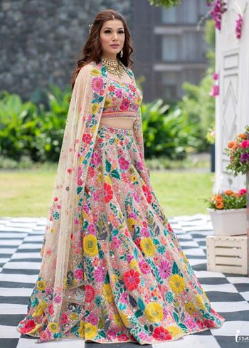 Multicolor Lehenga Choli With Sequins With Multi Color Thread Embroidery Work