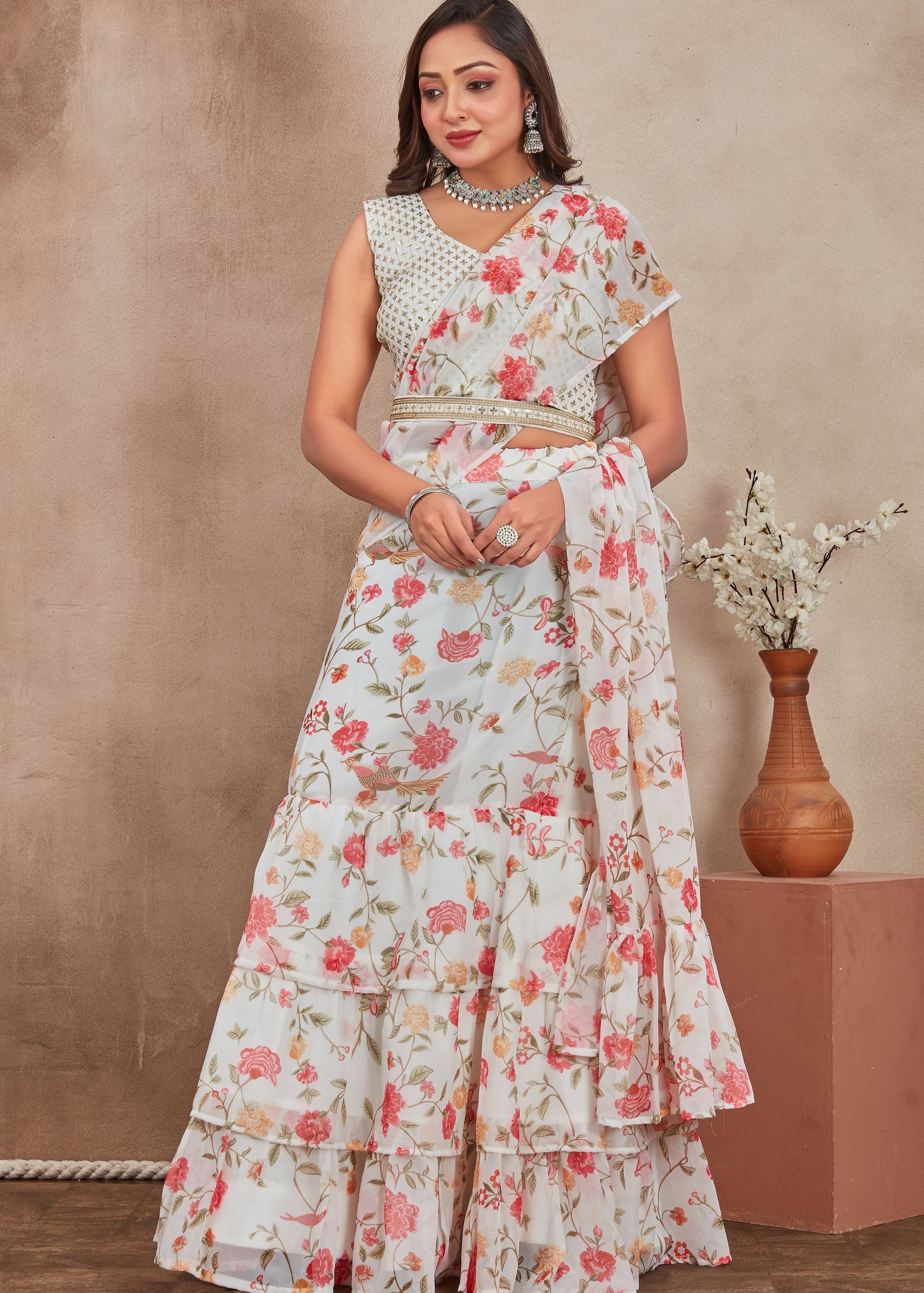 Off White Lehenga Choli With Heavy Digital Print