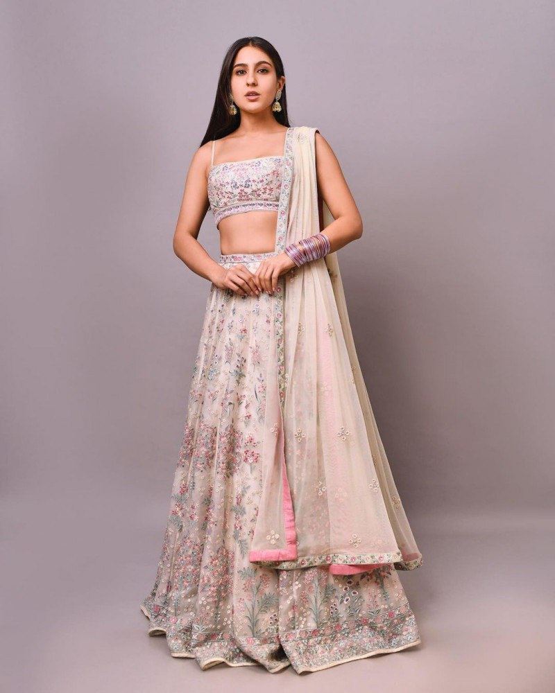 Offwhite Georgette Lehenga with Sequins Thread Work