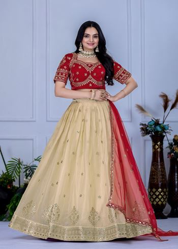 Offwhite Lehenga Choli With Embroidery With Zari Thread Sequence Work
