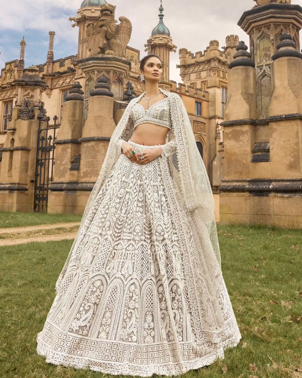 Offwhite Lehenga Choli with Sequins, Dori & Thread Work