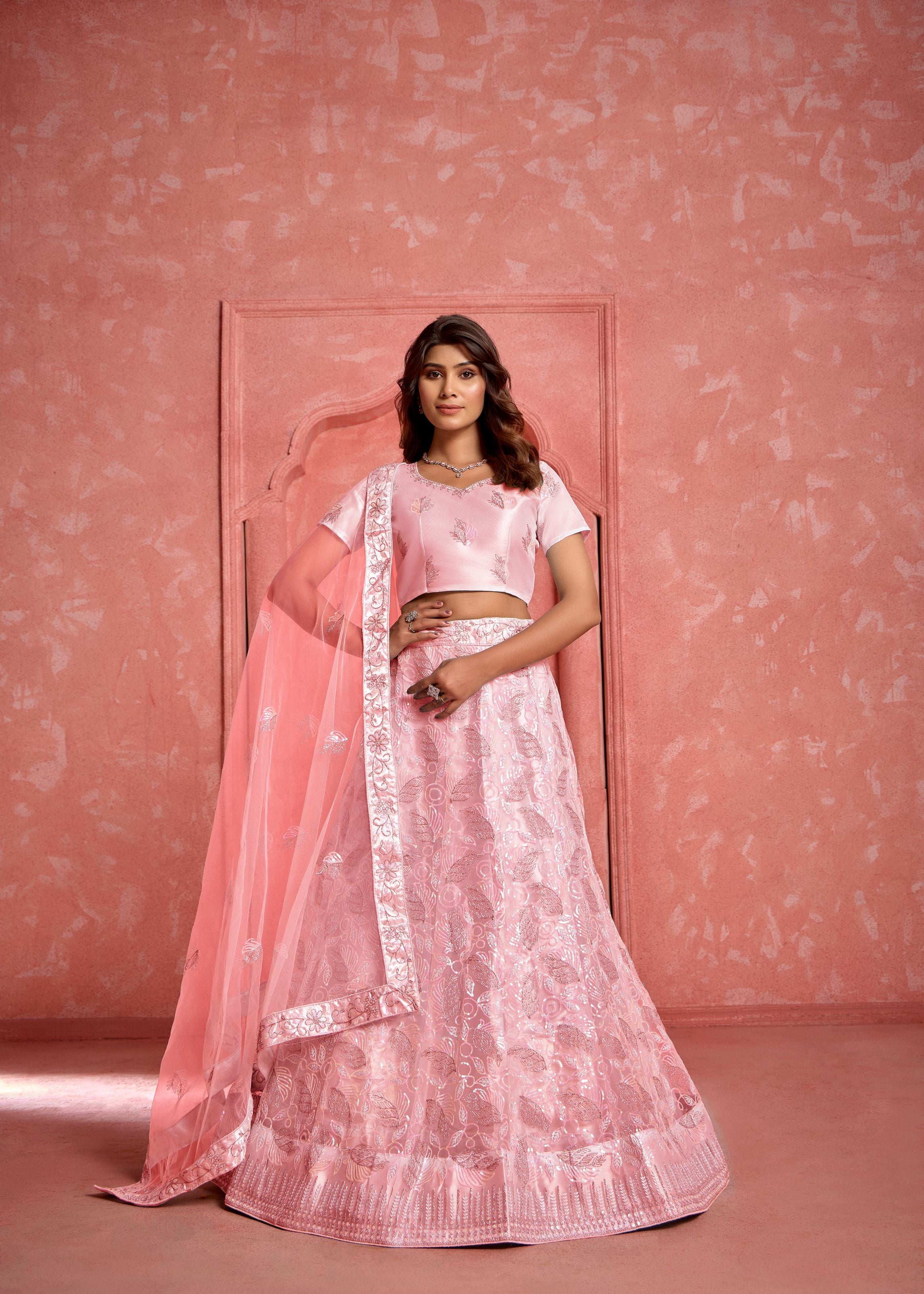 Peach Lehenga Choli With Heavy Sequence Embroidered