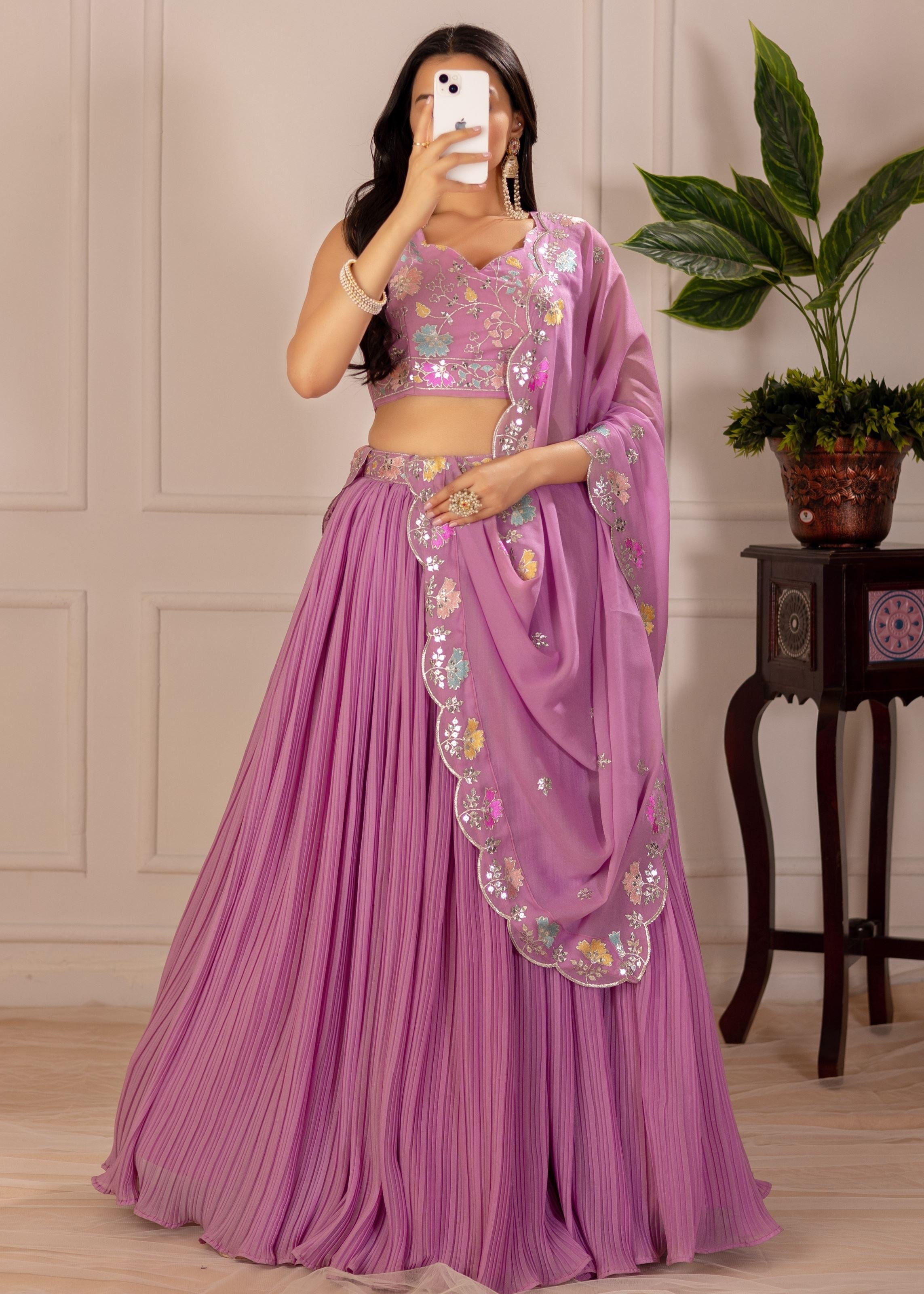 Pink Lehenga Choli With Embroidery With Multi Thread Sequence Work