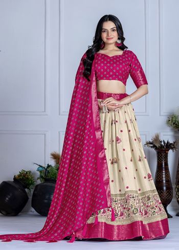 Pink Lehenga Choli With Jacquard With Jari Lining With Print