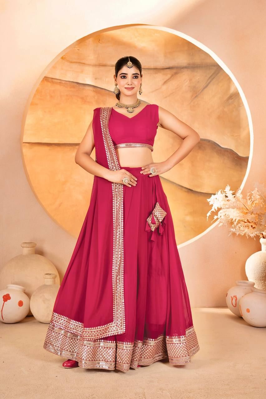 Pink Lehenga Choli With Sequins Embroidered Work
