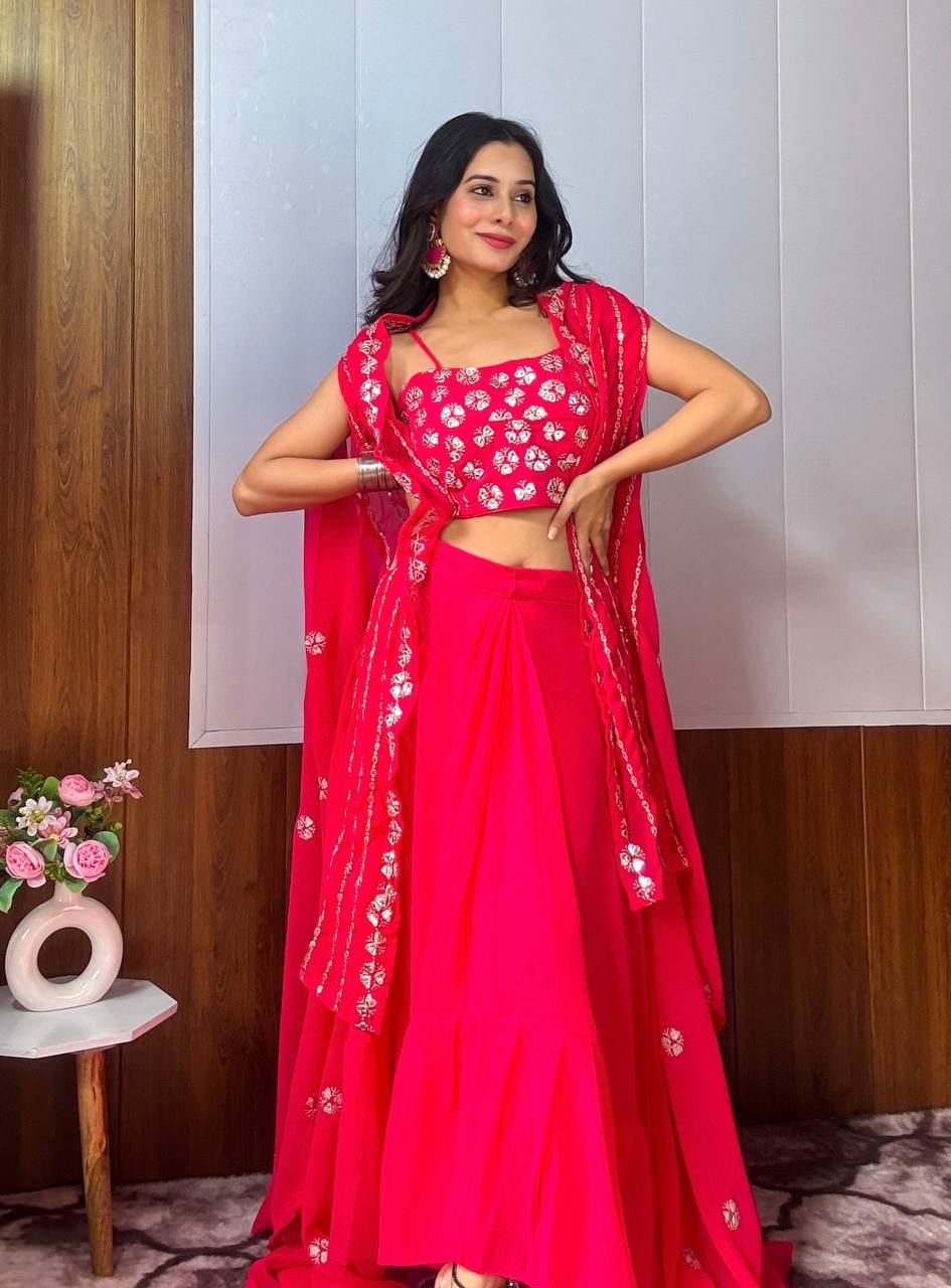 Pink Lehenga Choli with Sequins, Zari & Paper Work