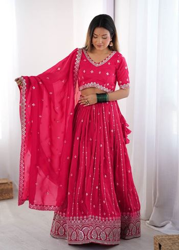 Pink Lehenga Choli With Thread Sequnce Work