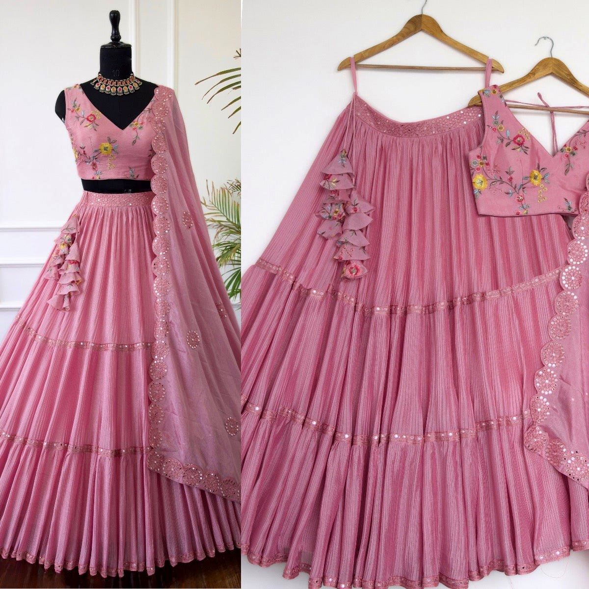 Pink Lehenga Choli With Thread and Sequence Embroidery Work