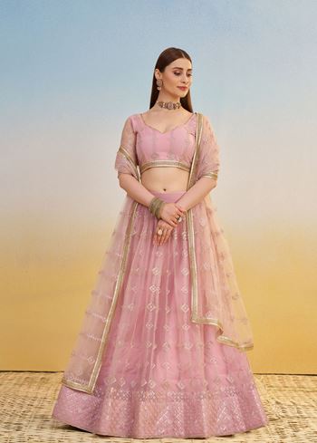 Pink Lehenga Choli With Tone To Tone Thread Work Zari Work and Sequence Work Embroidery With Readymade Fancy Lace