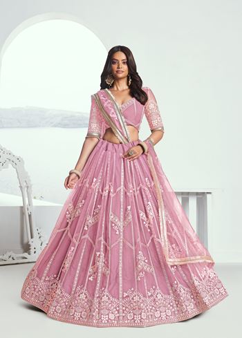 Pink Lehenga Choli With Zari Work And Sequence Work Embroidery