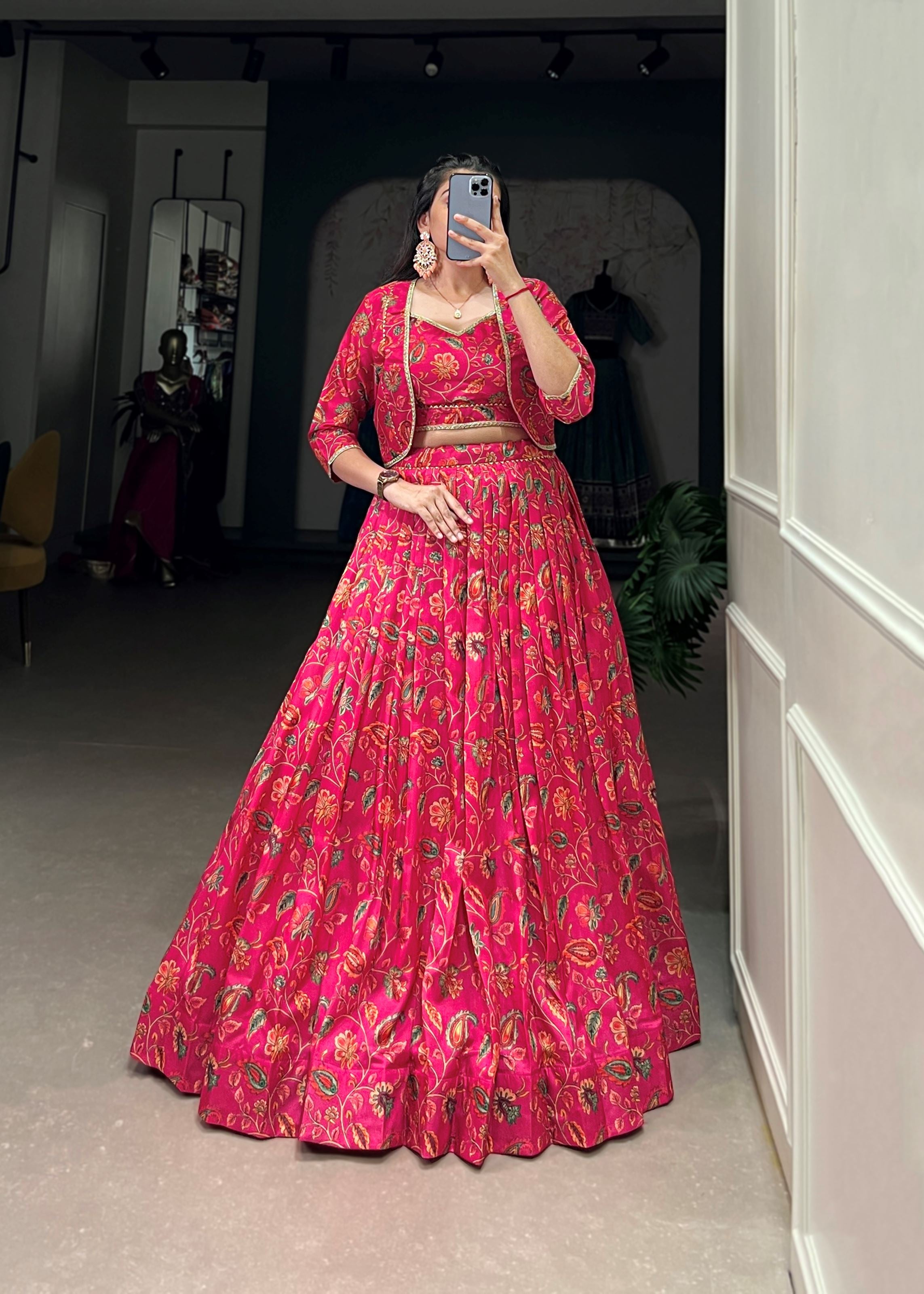 Pink Tussar Silk Lehenga with Delicate Florals Gota Patti Details