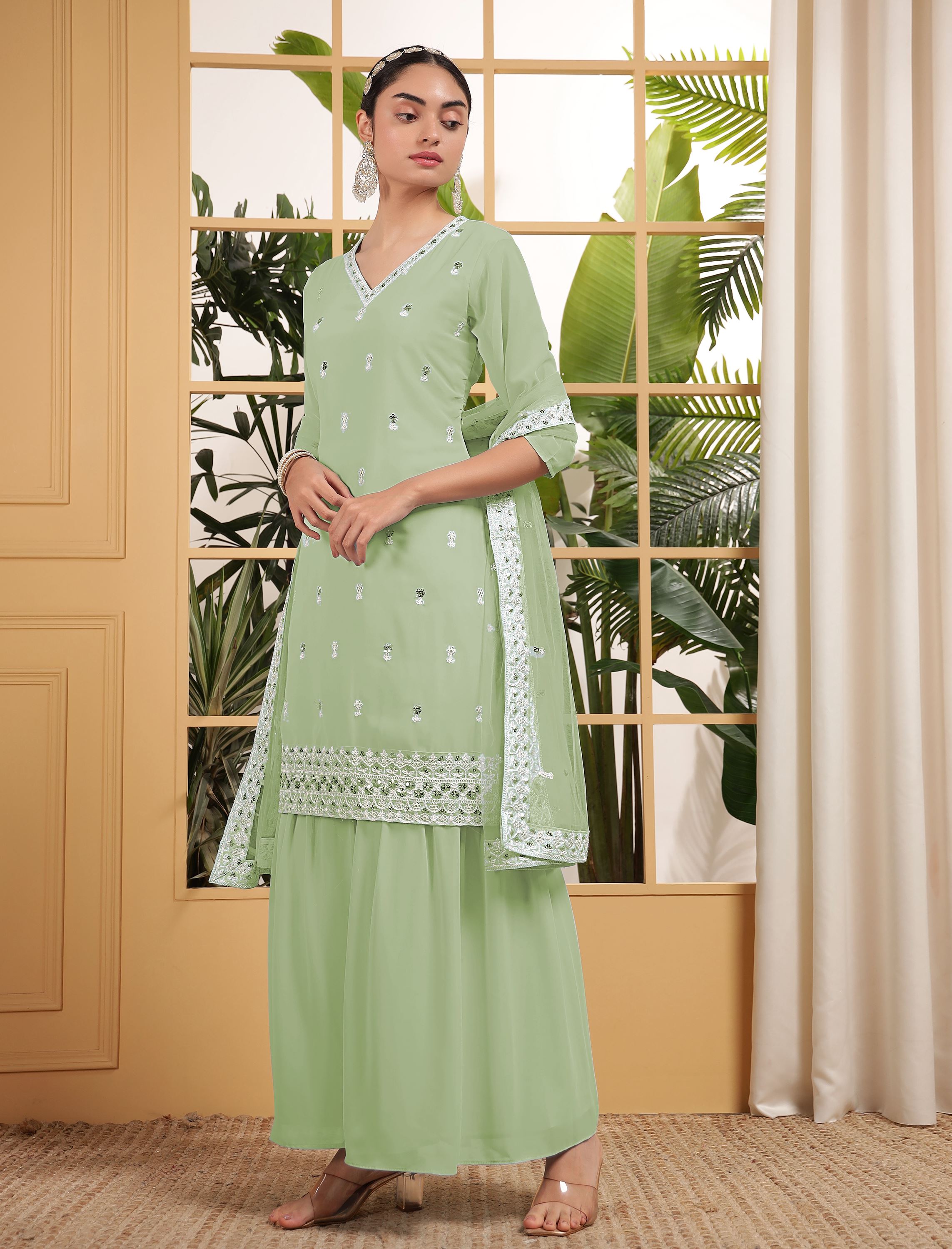 Pista Sharara Dress With Sequence Embroidered