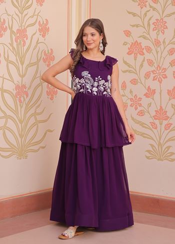Purple Anarkali With Heavy Beads Embroidered work
