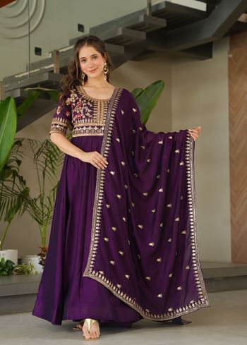Purple Anarkali With Heavy Sequins Multi Zari Embroidered Work