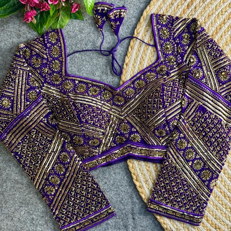 Purple Georgette Blouse with Heavy Sequin & Zardosi Work