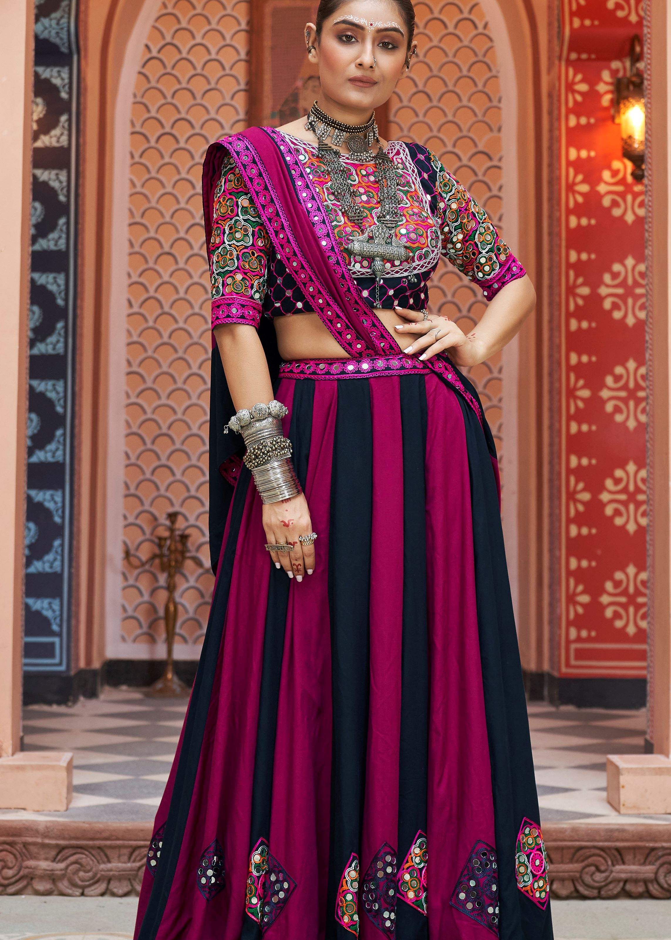 Purple Navratri Lehenga Choli With Embroidered