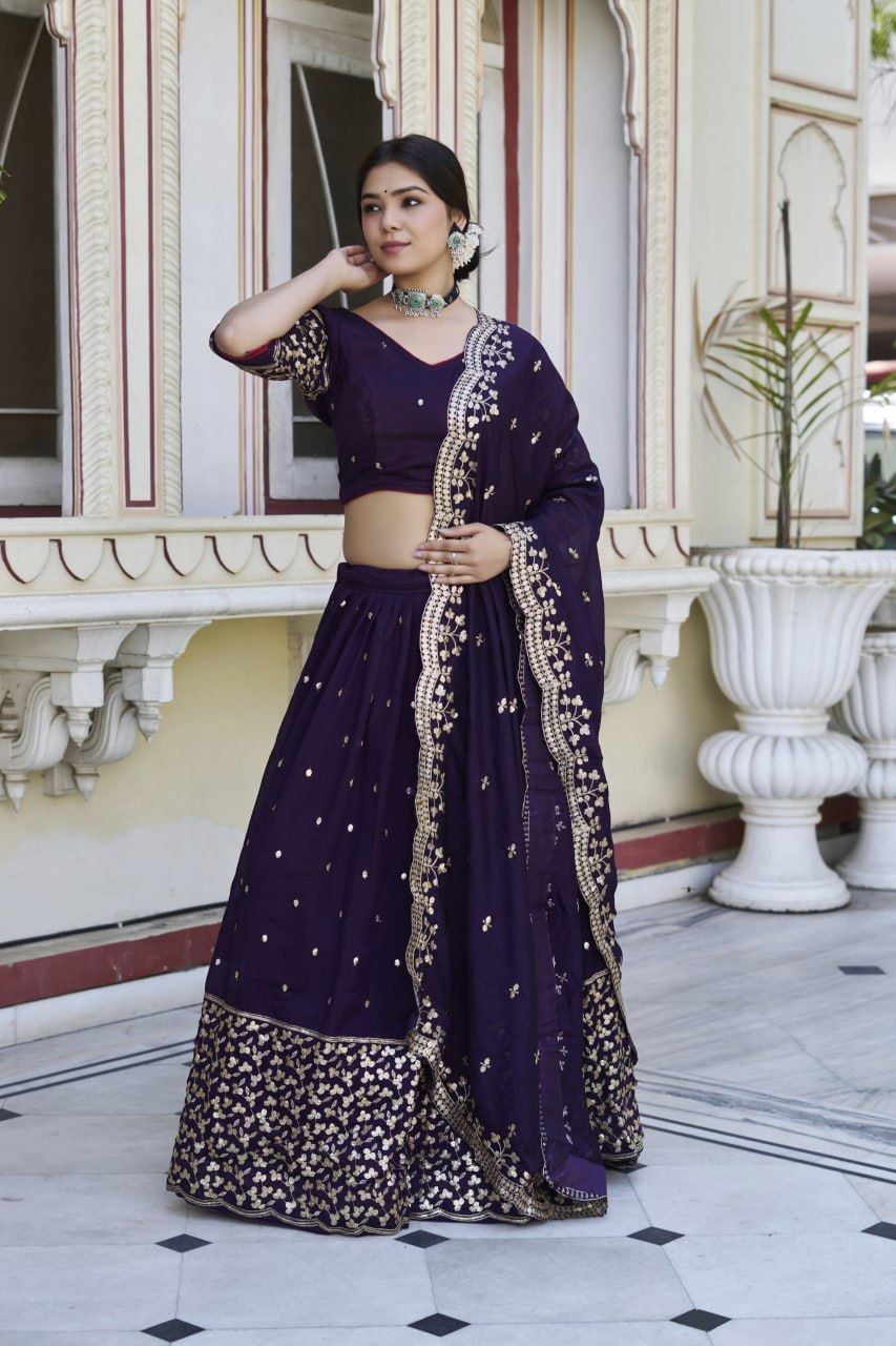 Purple Lehenga Choli With Embroidery Rajwadi Work