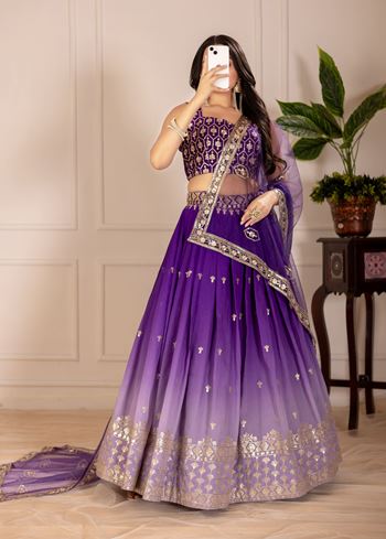 Purple Lehenga Choli With Embroidery Thread Sequence Work
