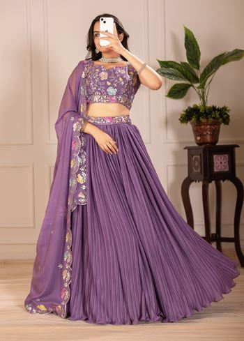 Purple Lehenga Choli With Embroidery With Multi Thread Sequence Work