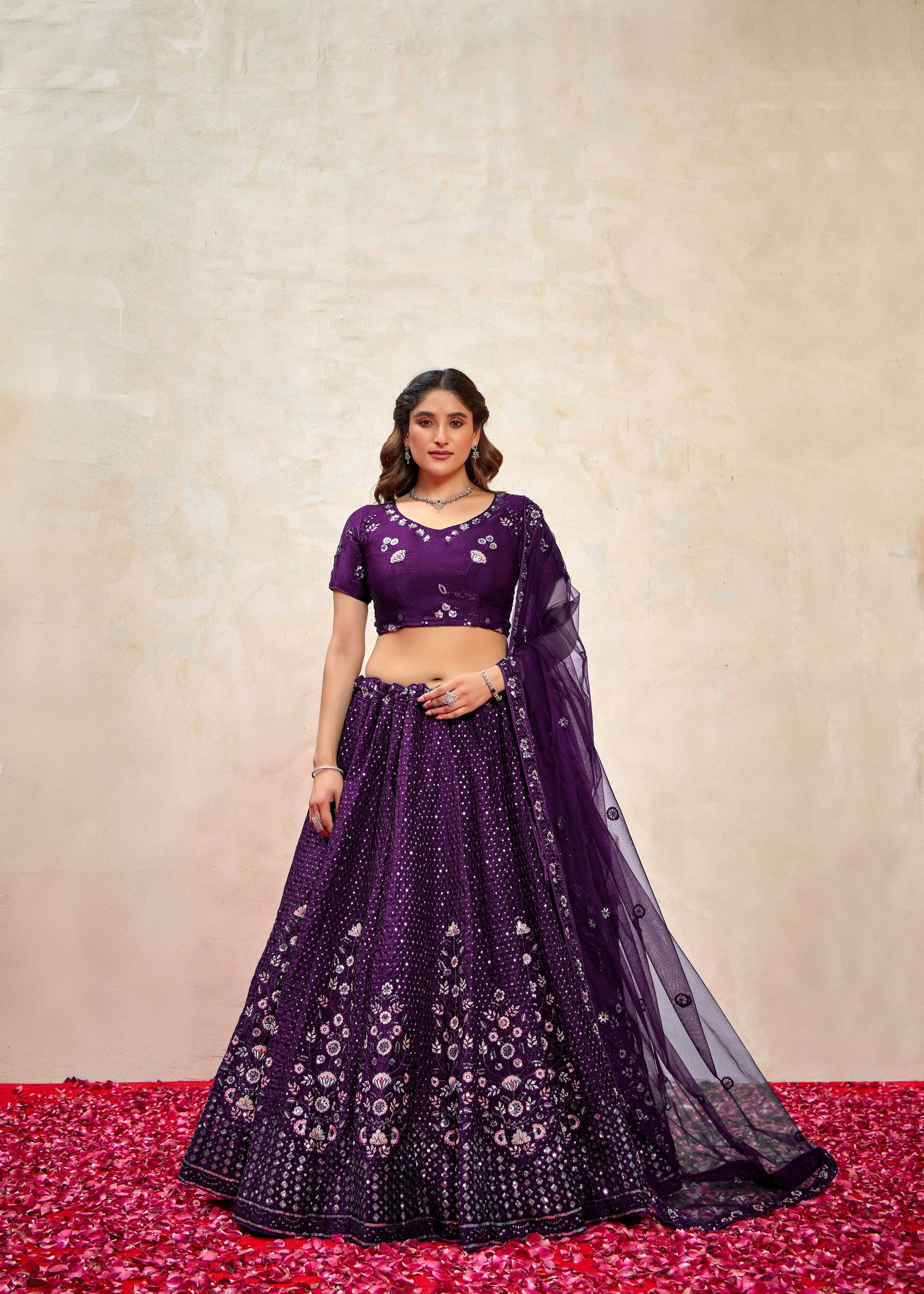 Purple Lehenga Choli With Heavy Sequence Embroidered