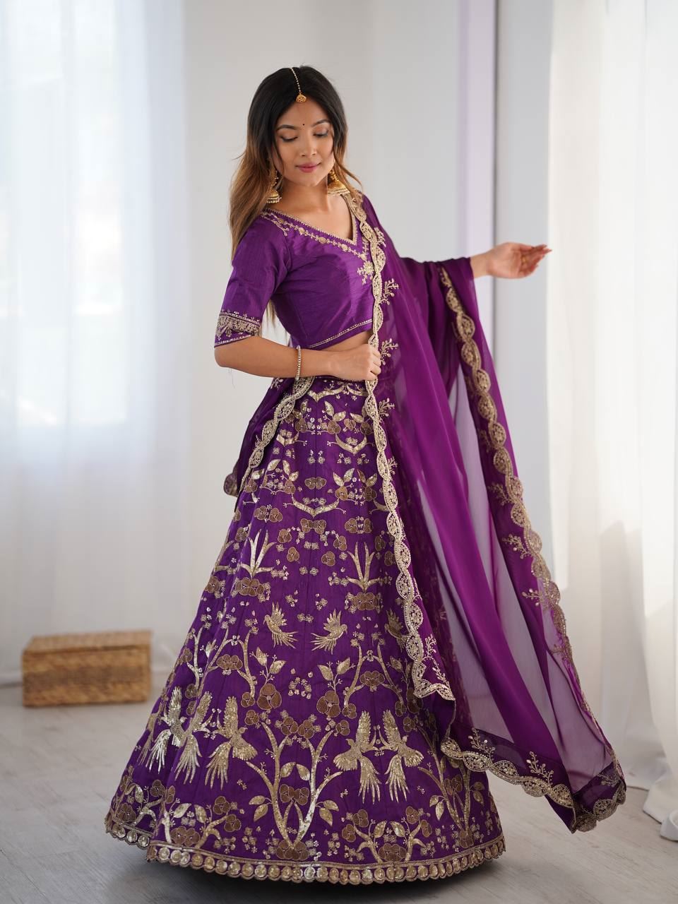 Purple Lehenga Choli with Sequins, Zari & Dori Work