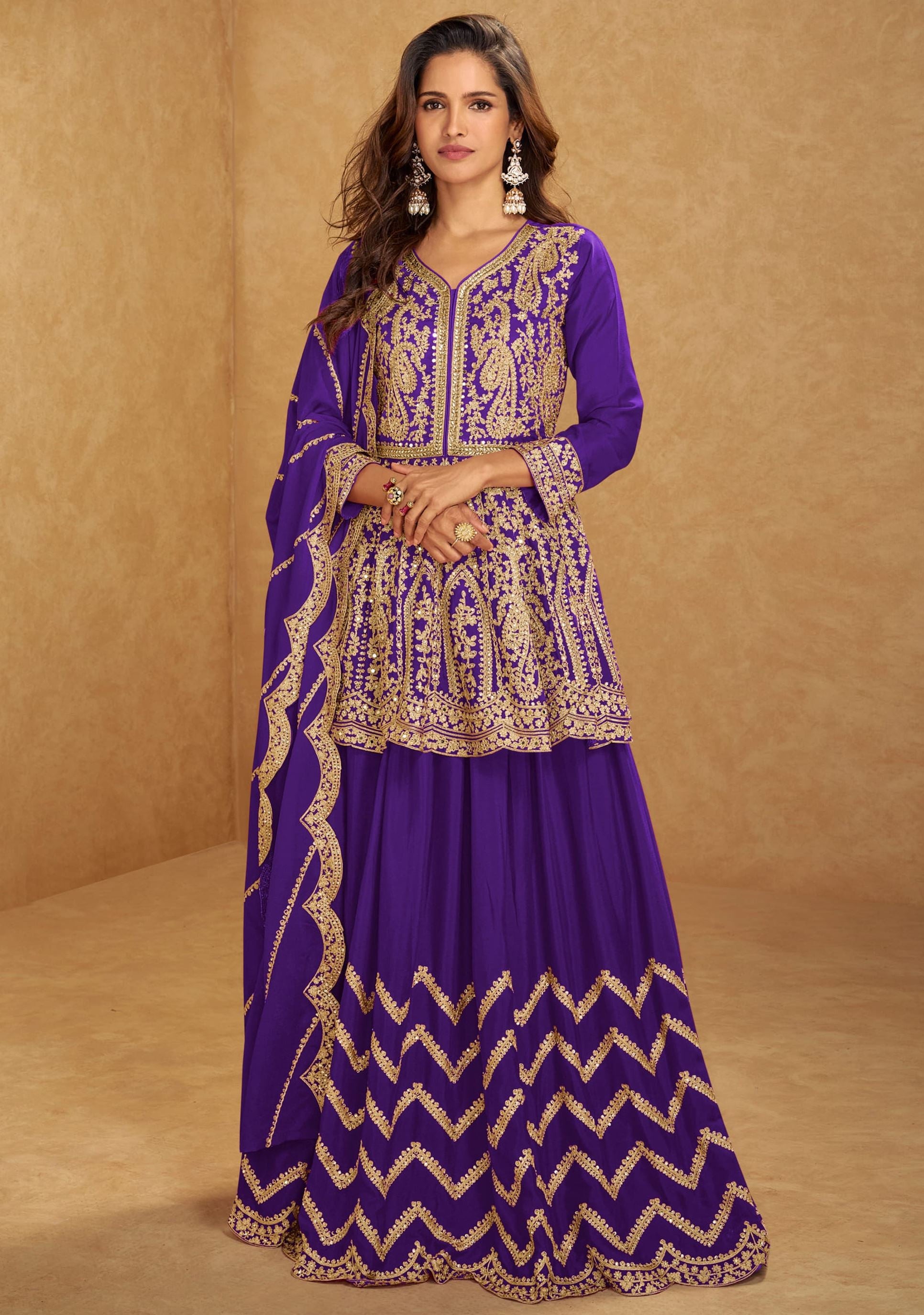 Purple Top-Lehenga With Embroidery, Khatli, Mirror and Hand Work (Free Size Stitched Upto 42)