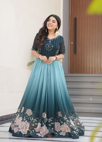 Rama Anarkali With Heavy Embroidered work and Rich Floral Pedding Digital Print