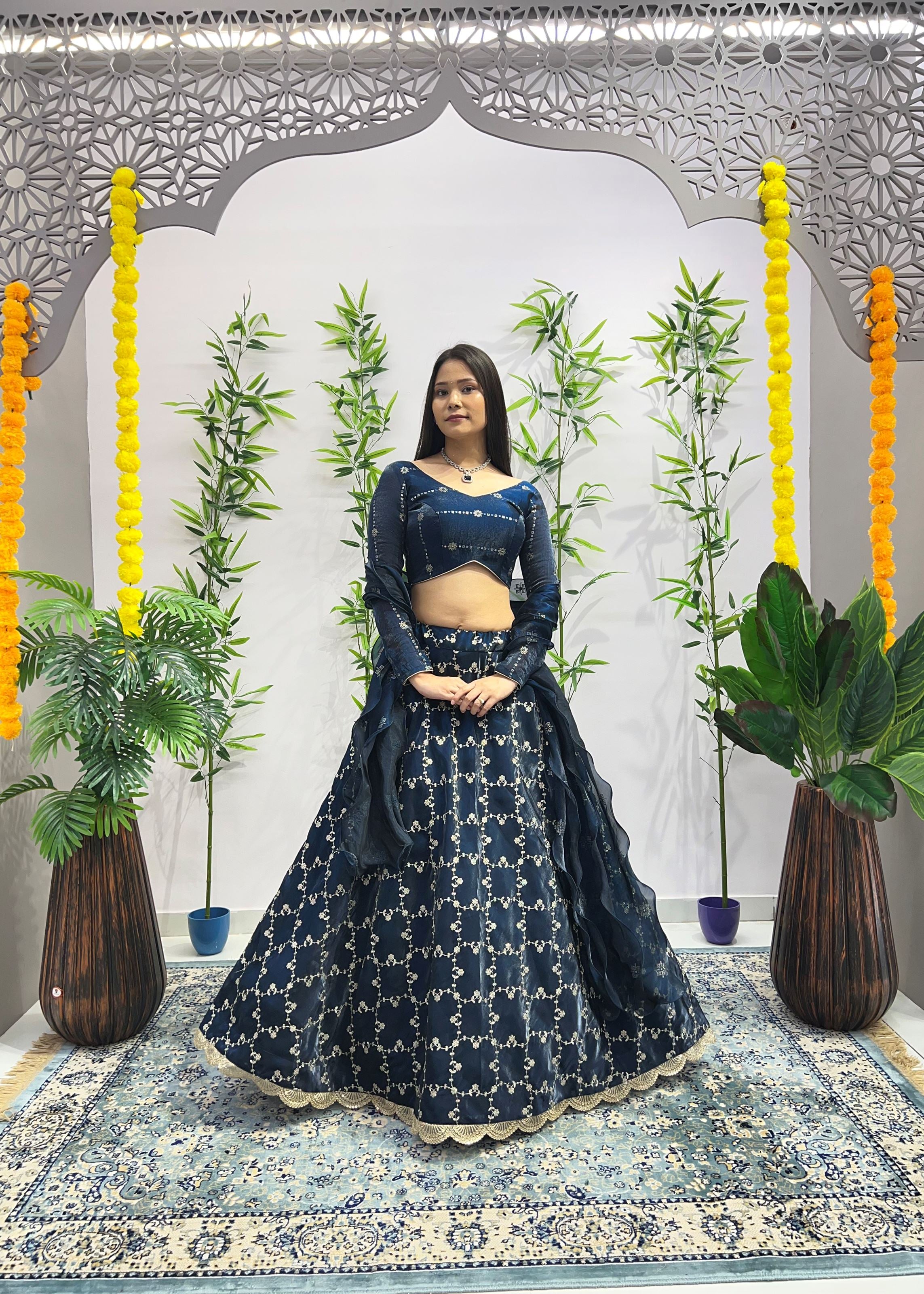 Rama Lehenga Choli With Heavy Embroidery Thread Sequins Work