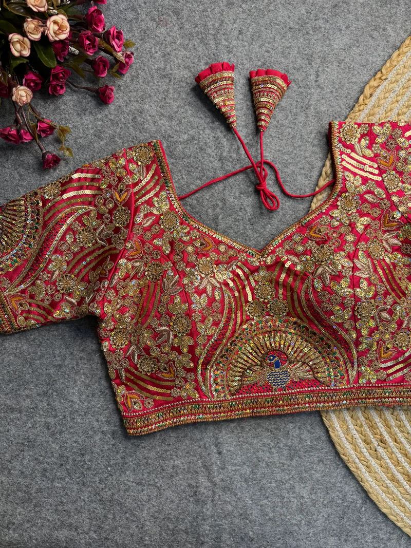 Rani Pink Enchanted Feathers Coding & Sequin Bridal Blouse