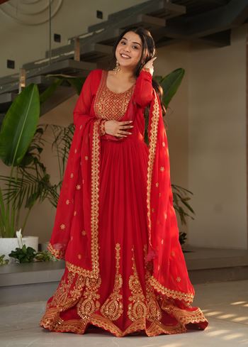 Red Anarkali With Heavy Embroidery Zari Sequins work