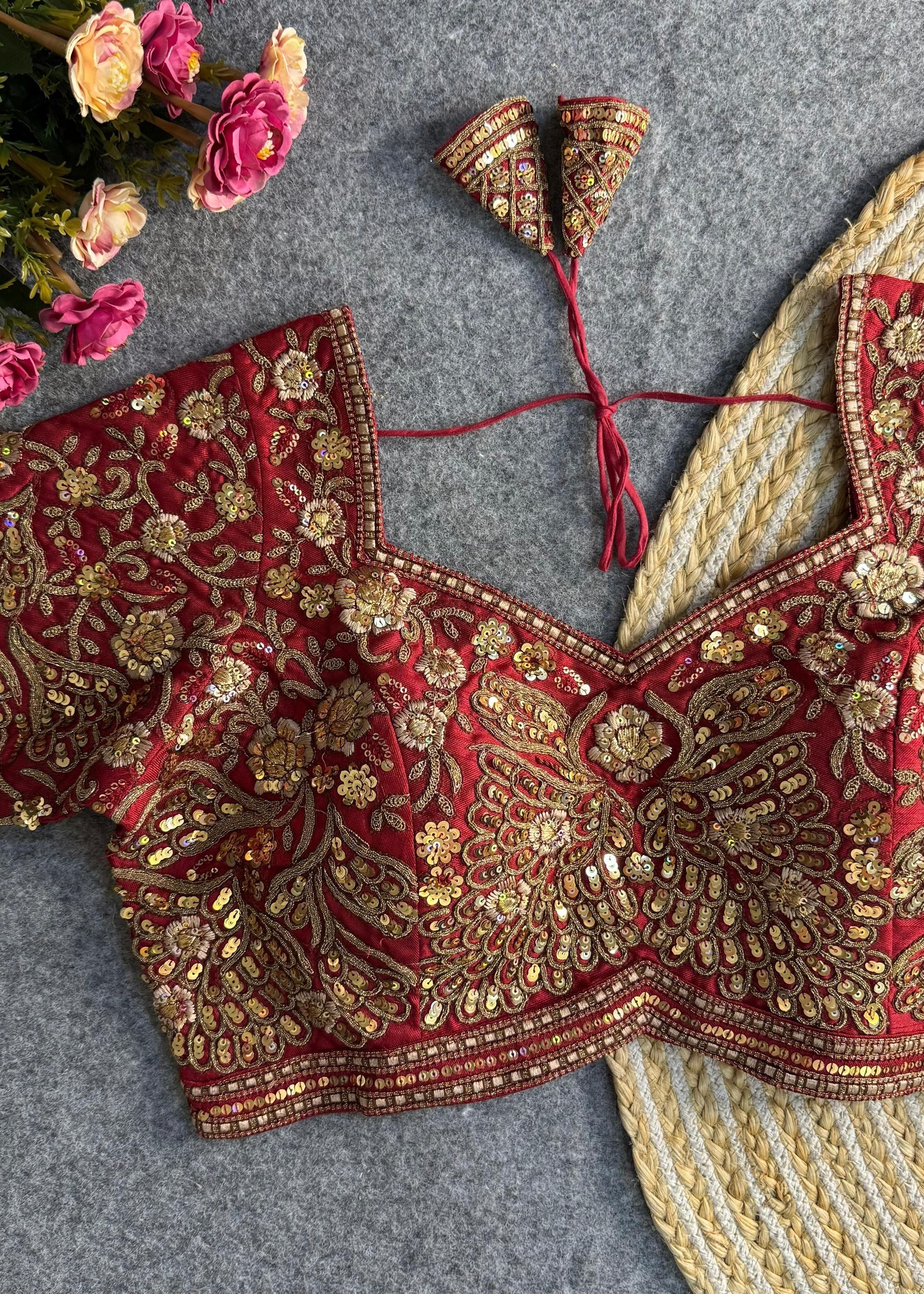 Red Heavy Codding Sequin Bridal Blouse