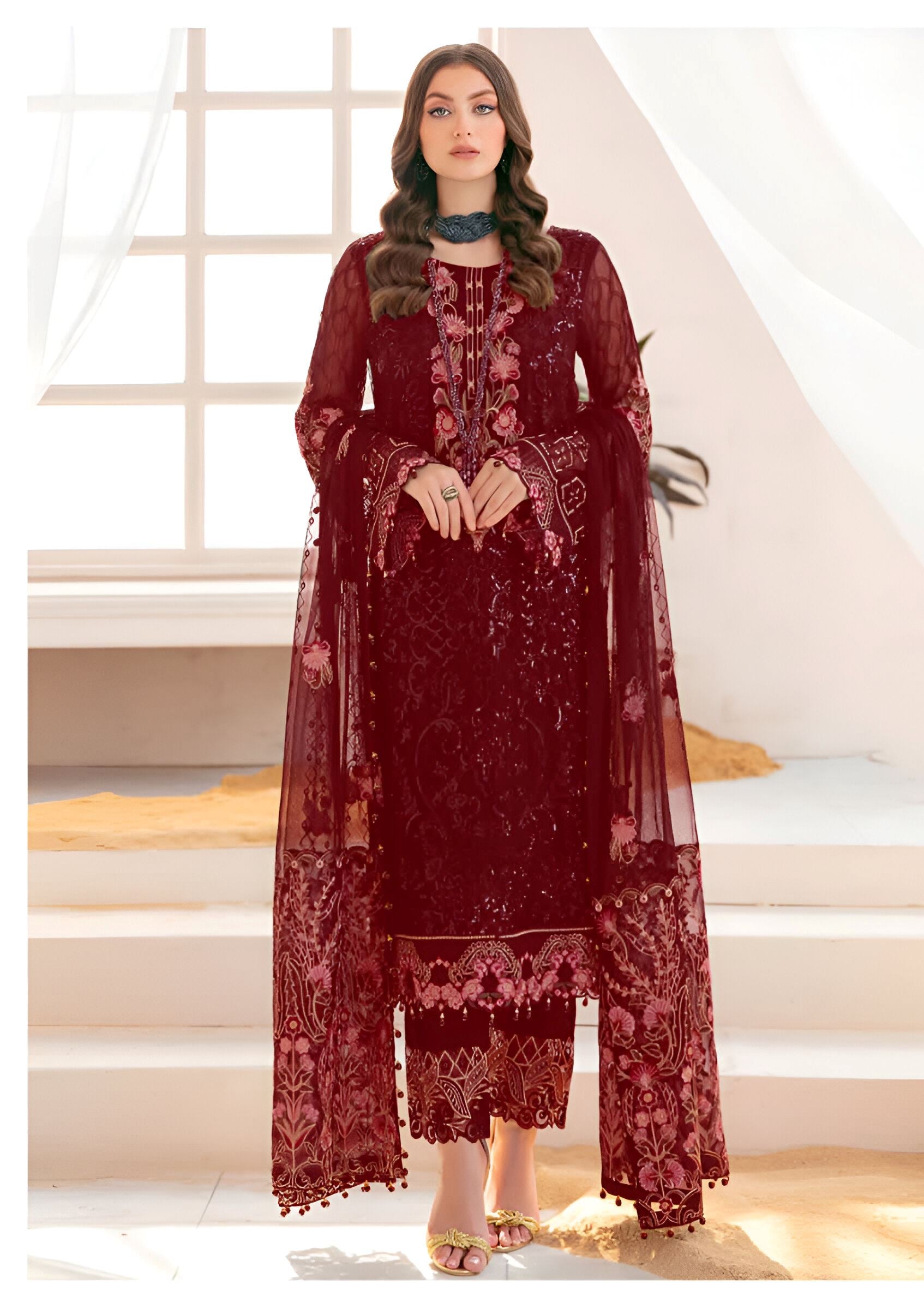 Red Heavy Designer Suit With Heavy Embroidery Work