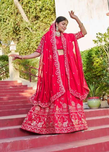 Red Lehenga Choli With Embroidery Rajwadi Work