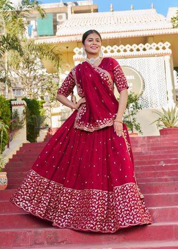 Red Lehenga Choli With Embroidery Rajwadi Work