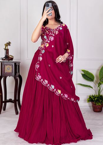 Red Lehenga Choli With Embroidery With Multi Thread Sequence Work