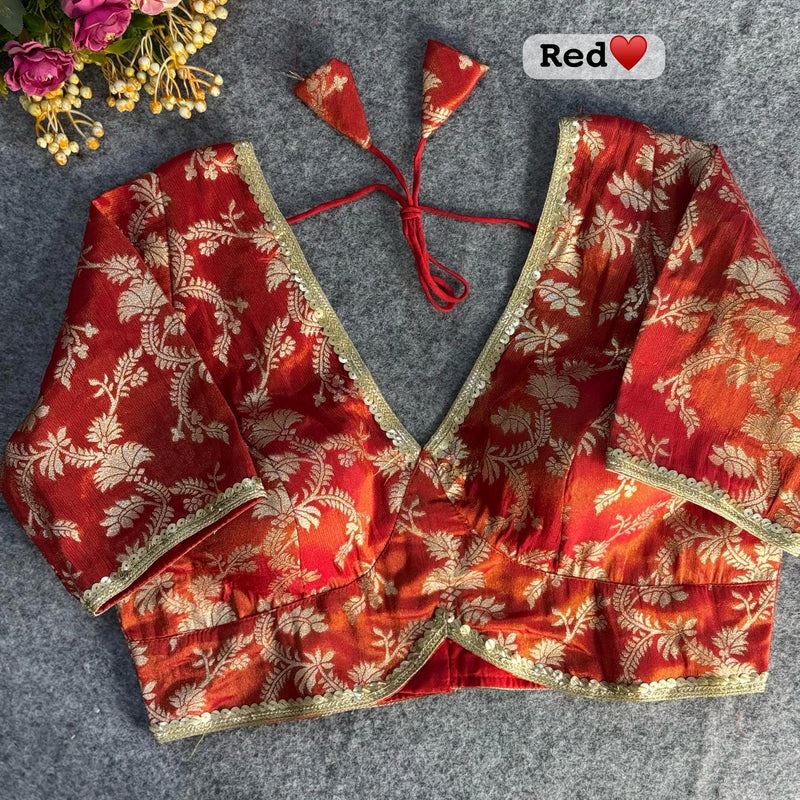 Red Pure Cosmos Viscose Jacquard Silk Blouse