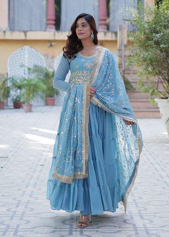 Sky Anarkali With Heavy Embroidered work