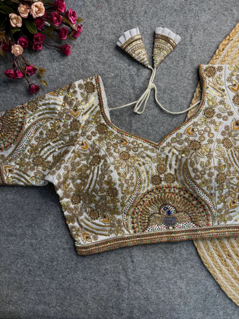 White Enchanted Feathers Coding & Sequin Bridal Blouse