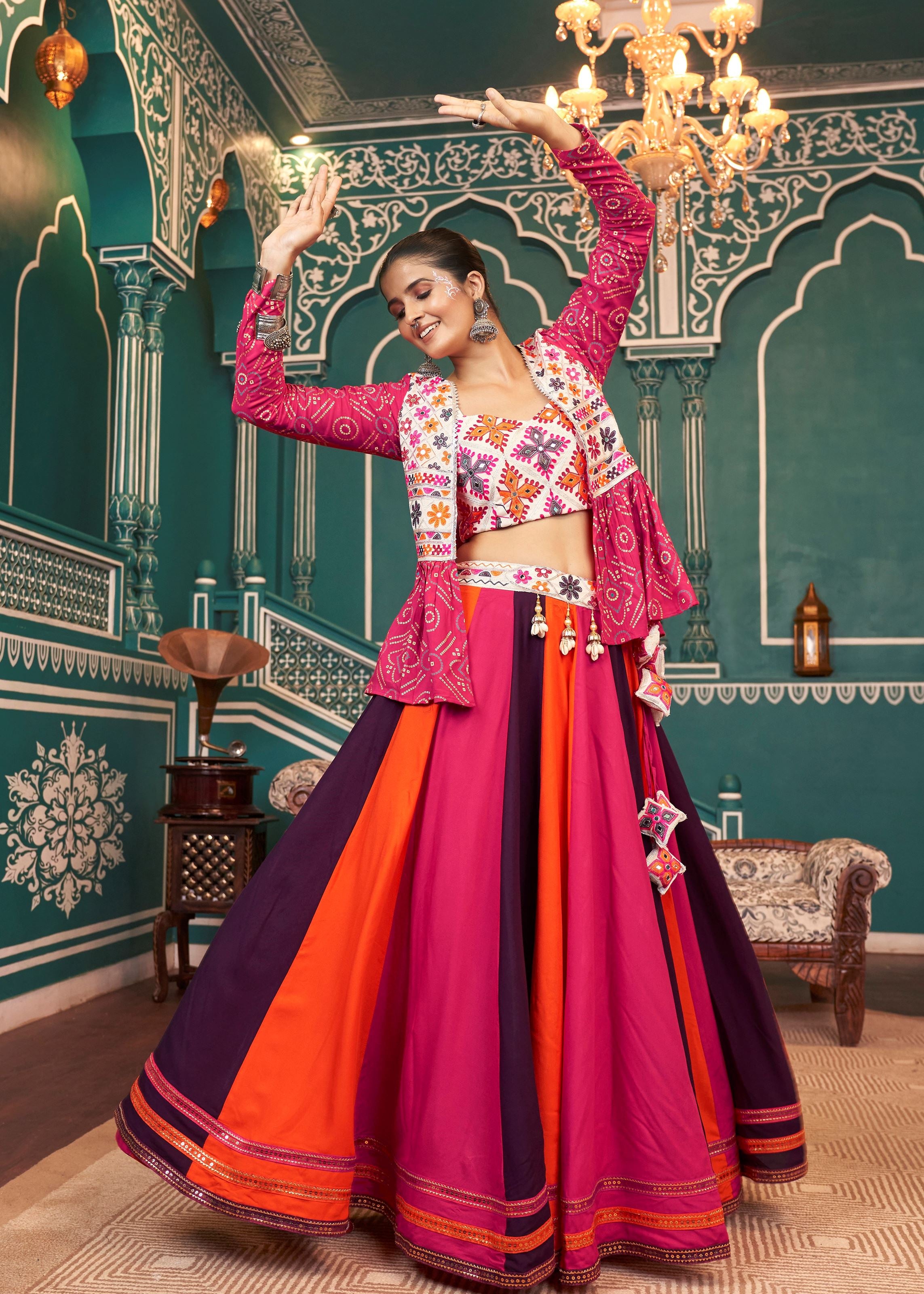 White Lehenga Choli With Embroidered