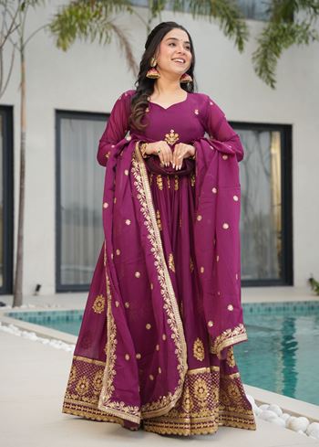Wine Anarkali With Heavy Embroidery Zari Sequins work