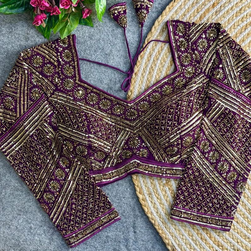 Wine Georgette Blouse with Heavy Sequin & Zardosi Work