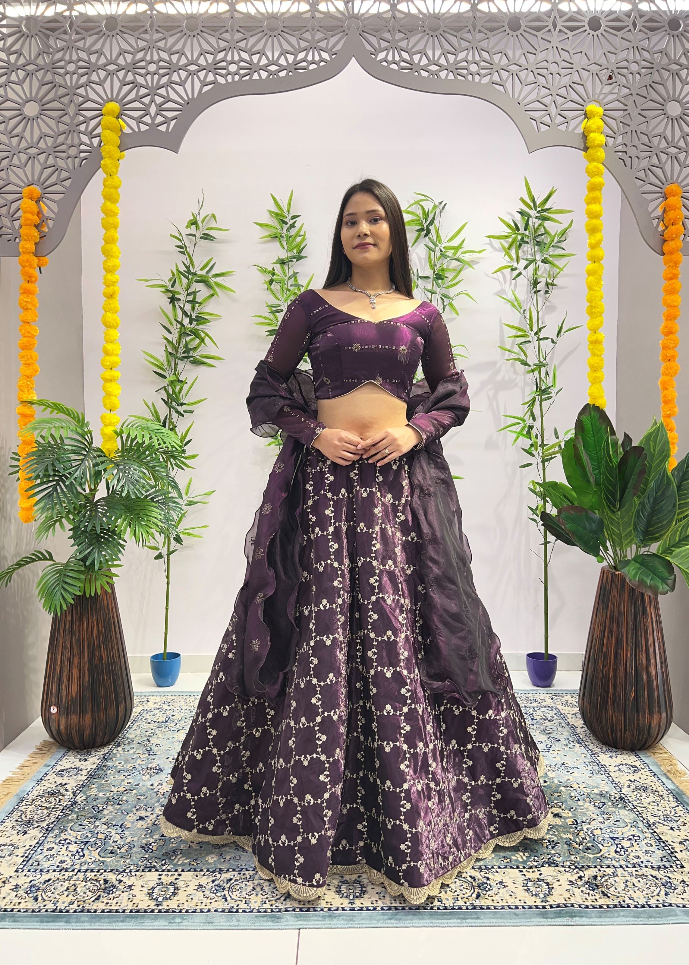 Wine Lehenga Choli With Heavy Embroidery Thread Sequins Work