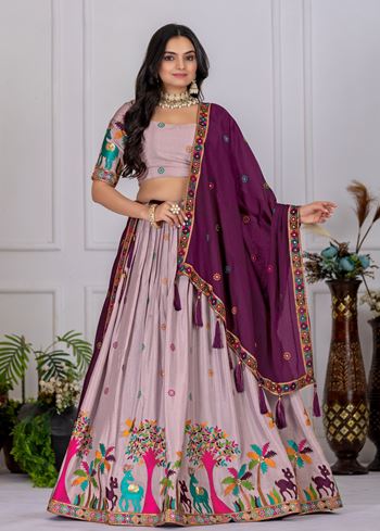 Wine Lehenga Choli With Heavy Embroidery With Multi Color Thread Sequence Work
