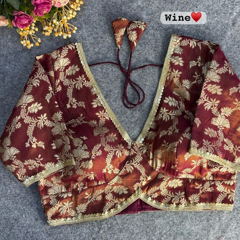 Wine Pure Cosmos Viscose Jacquard Silk Blouse