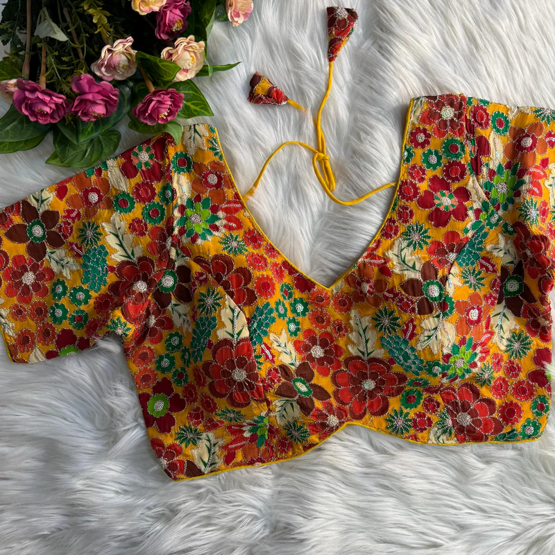 Yellow Blossom Charm Embroidered Designer Blouse