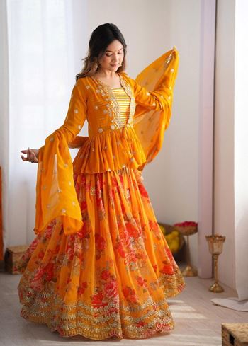 Yellow Lehenga Choli With Thread With Sequnce Work