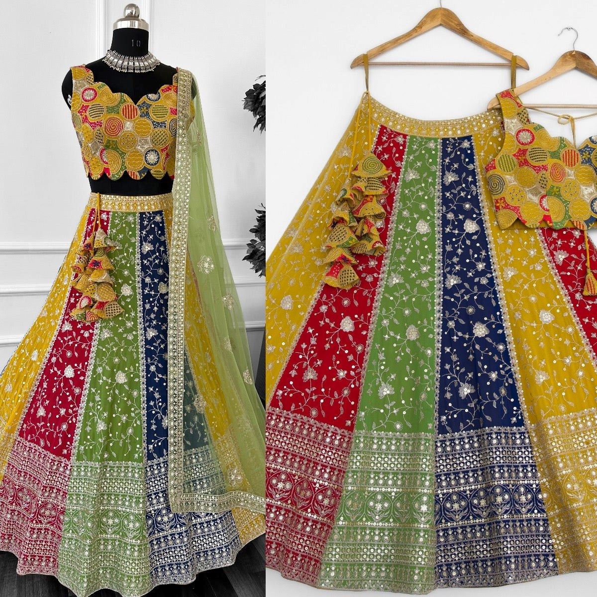 Yellow Lehenga Choli With Thread and Sequence Embroidery Work