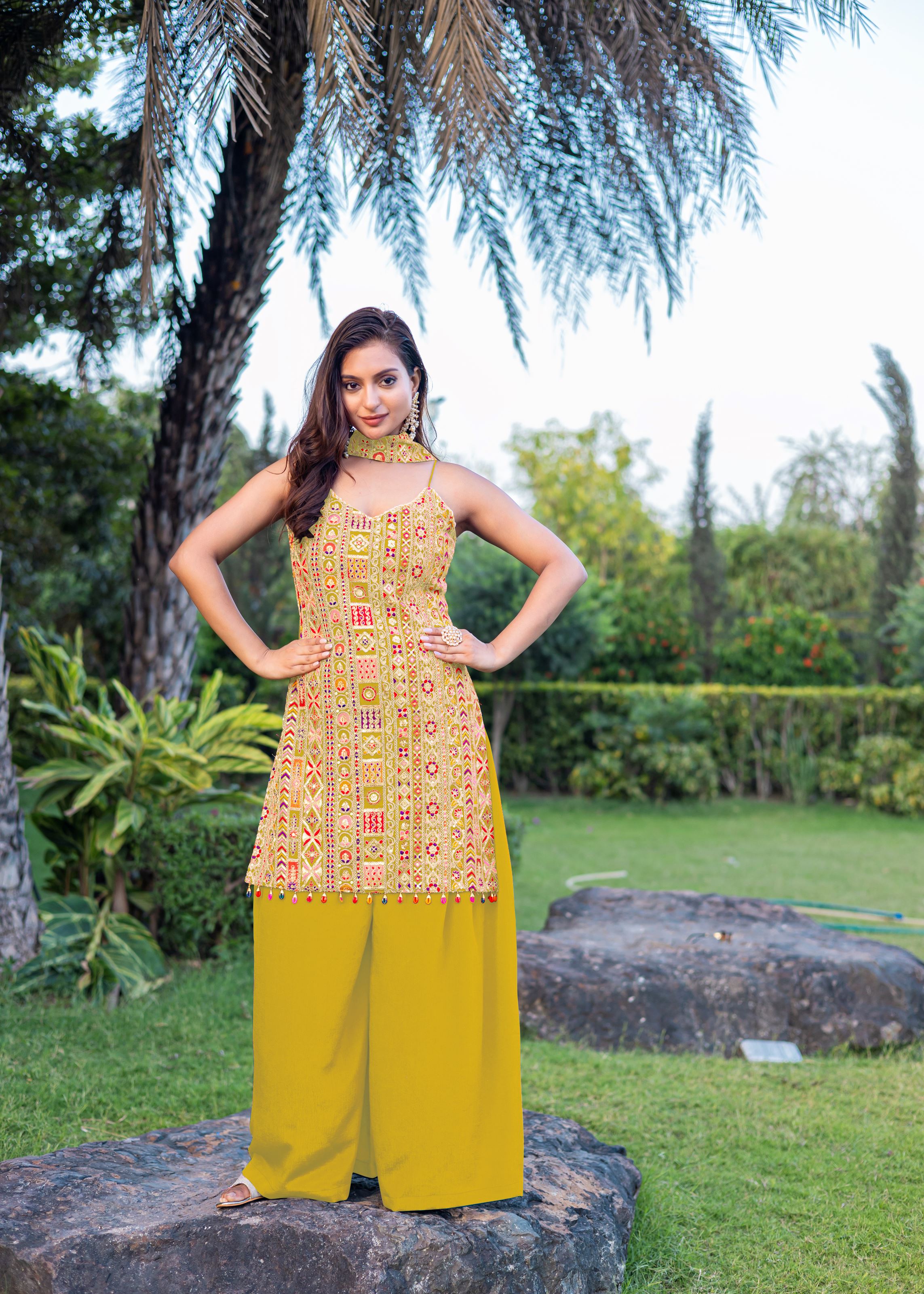 Yellow Sharara Dress With Embroidery Work