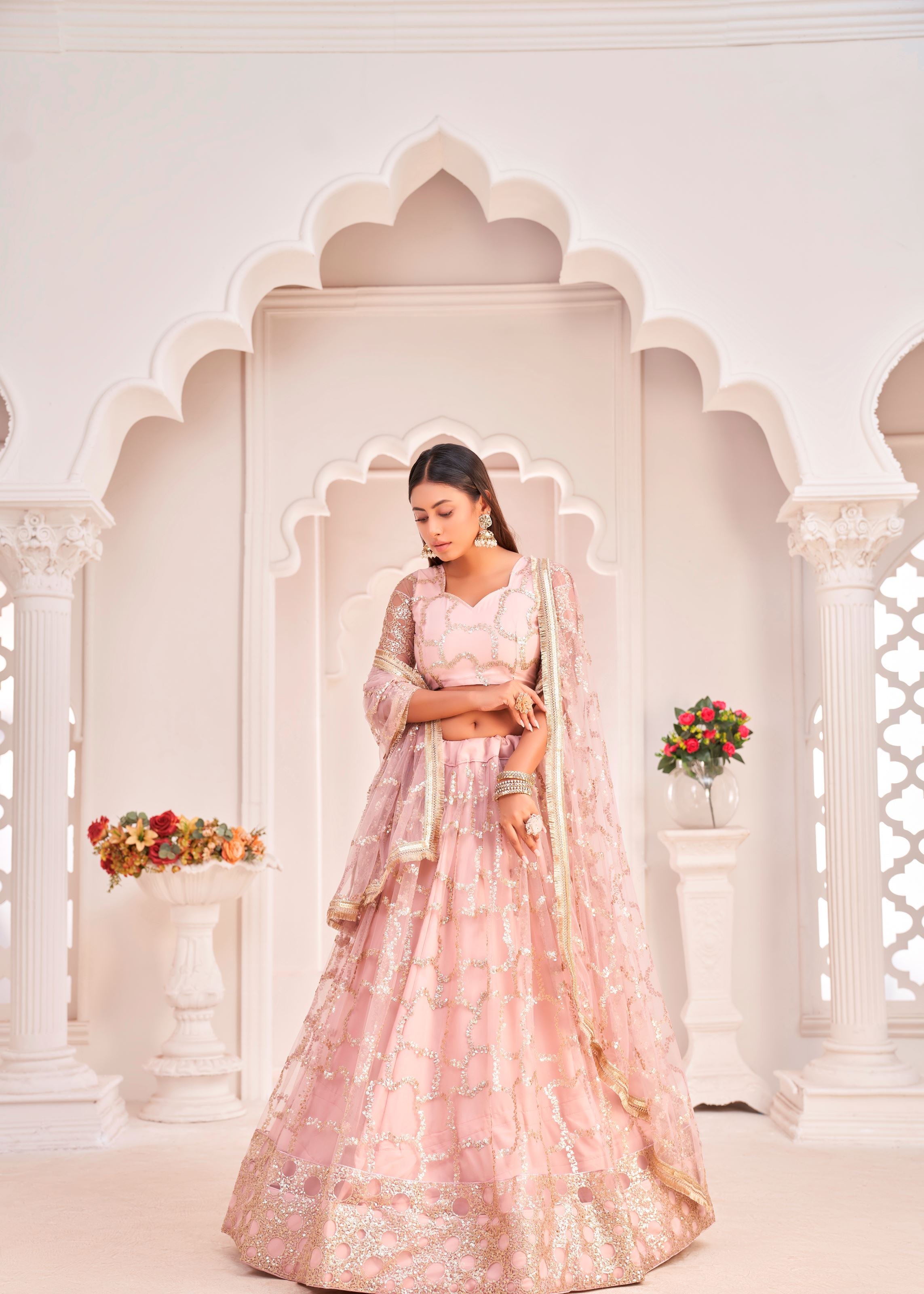 BabyPink Butterfly Net Lehenga Choli With Thread And Zari Sandwich Sequence Embroidery Work