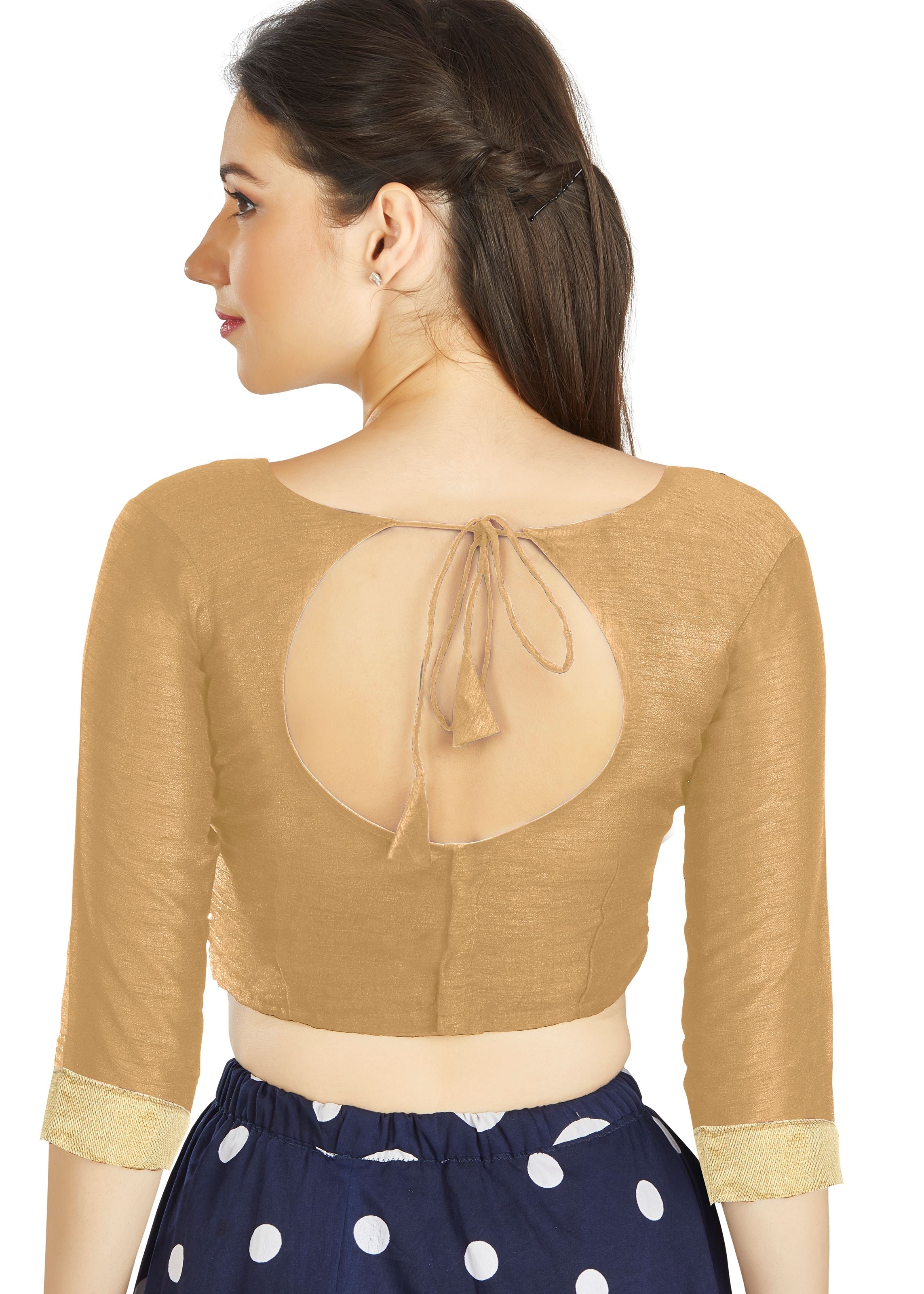 Beige Art Silk Sweet Heart Neck style Blouse With Matty in Sleeves